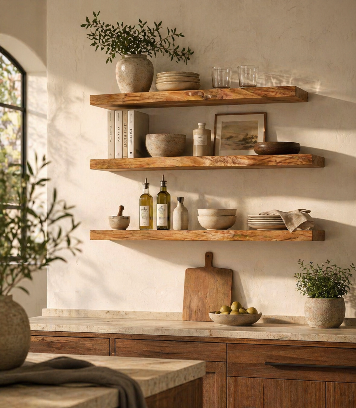 Live Edge Elm Wood Floating Shelf